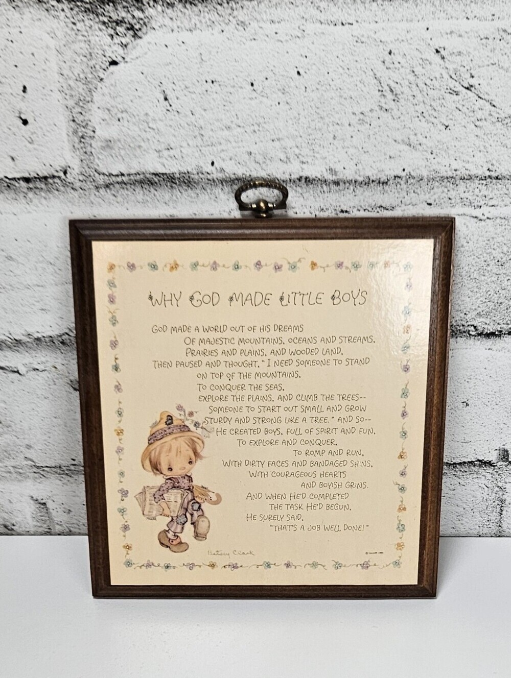 Vintage Betsey Clark Why God Made Little Boys Framed Nursery Wall Plaque 7x7